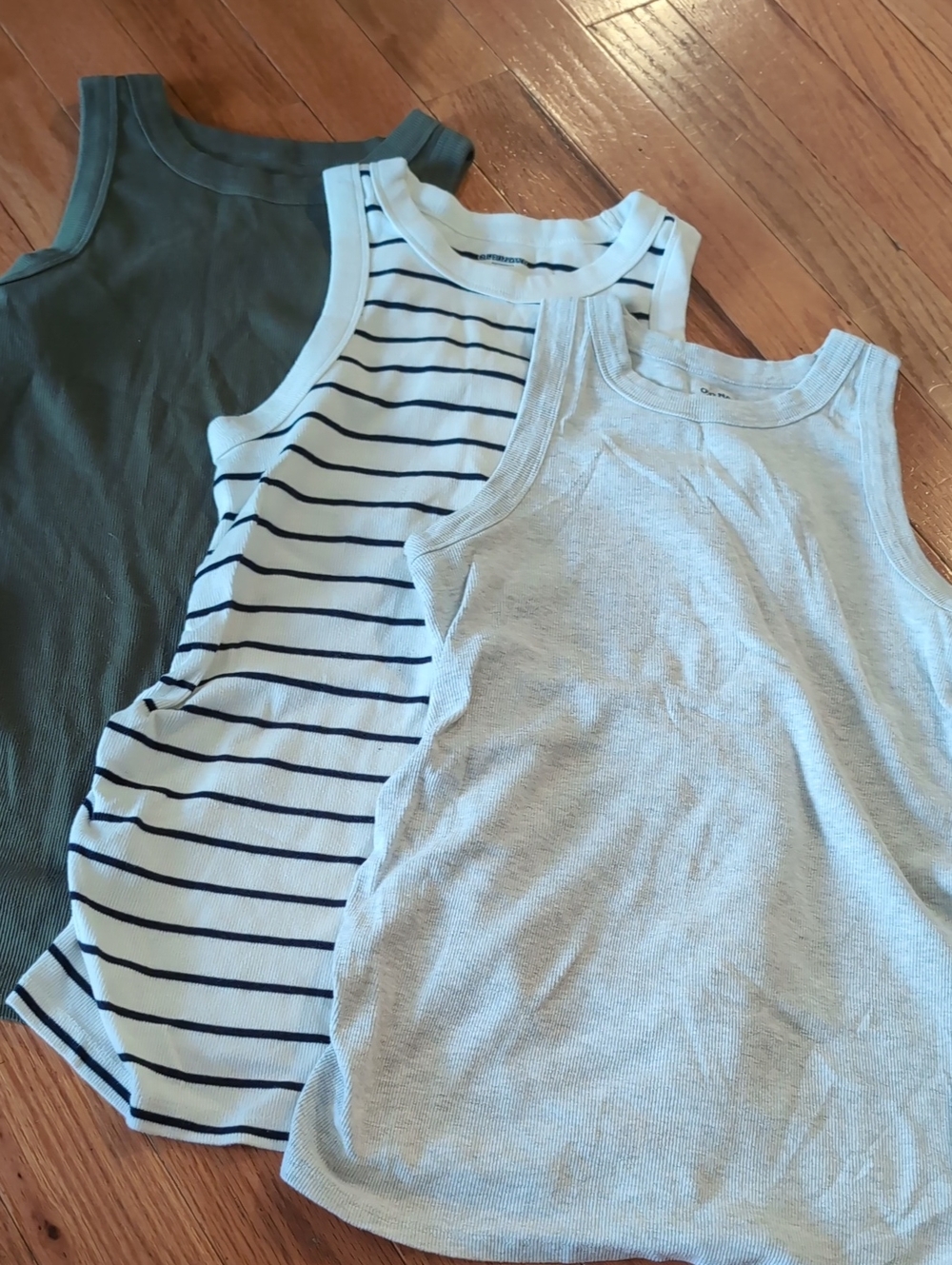 Maternity Tank Top Trio - Gray, White/Black Stripe, Olive